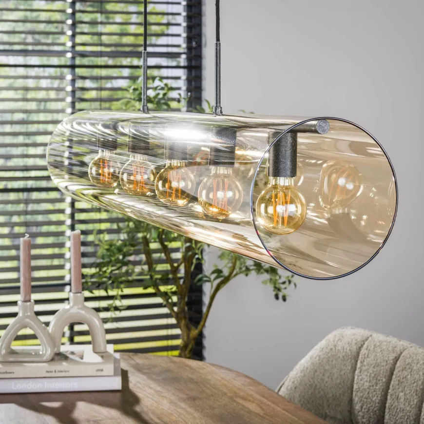 WoonStijl Hanglamp 5L tube amber glas