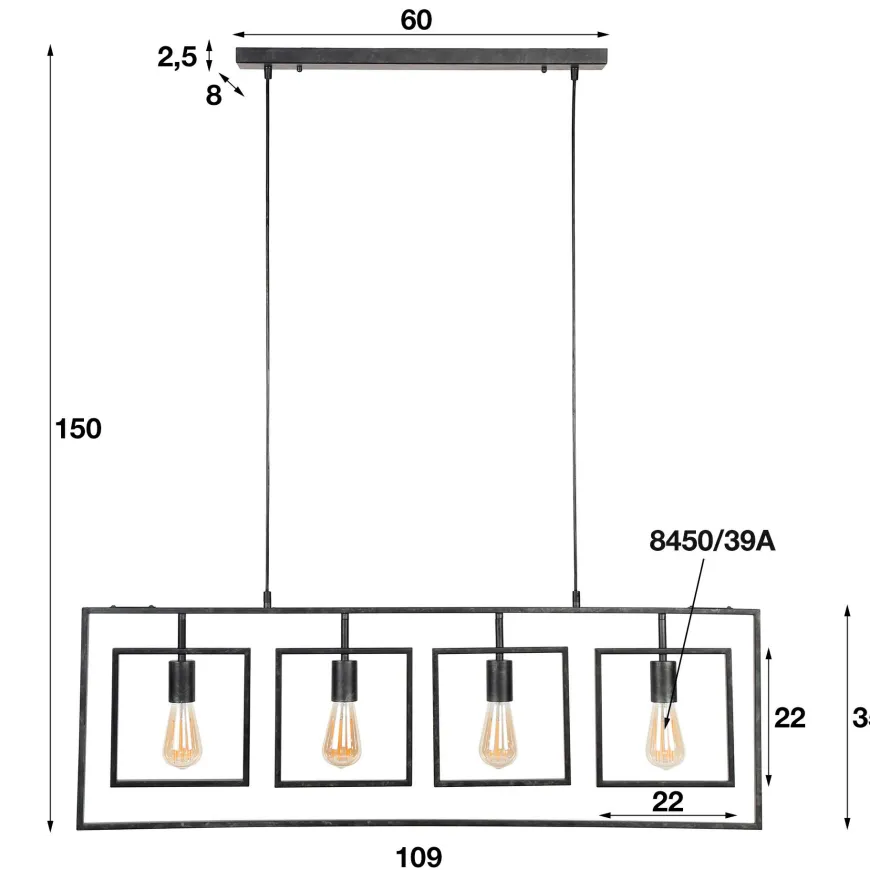 WoonStijl Hanglamp 4L Turn square / Charcoal
