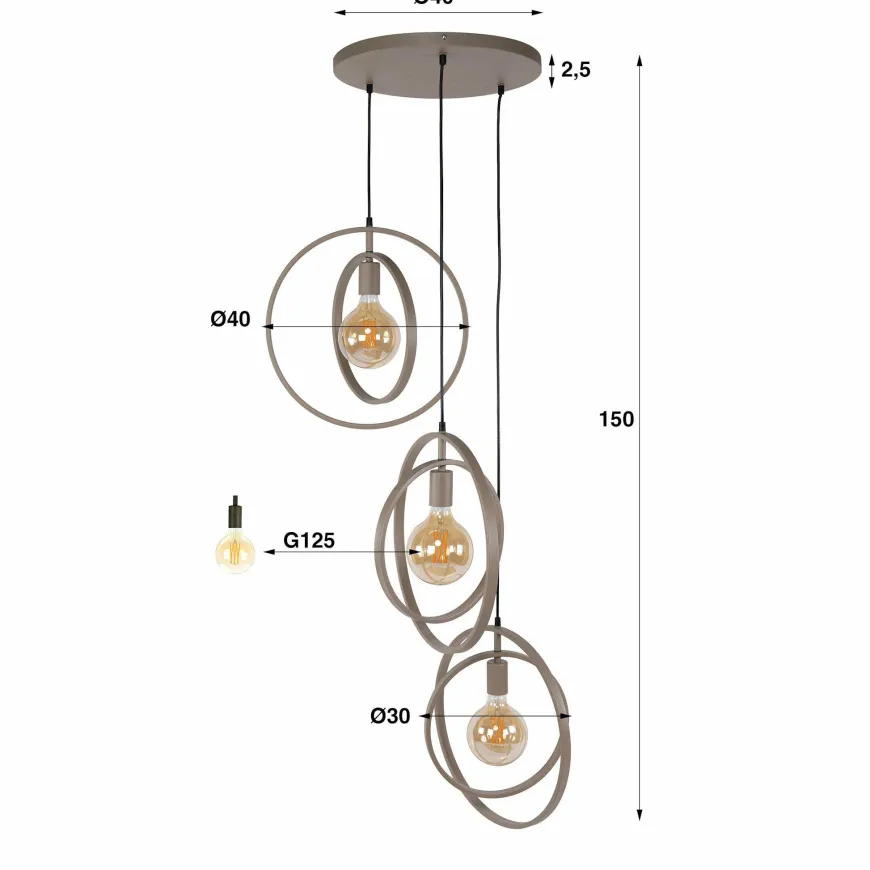 WoonStijl Hanglamp 3L Turn around getrapt beige