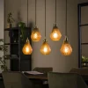 WoonStijl Hanglamp 5L vintage brown glass