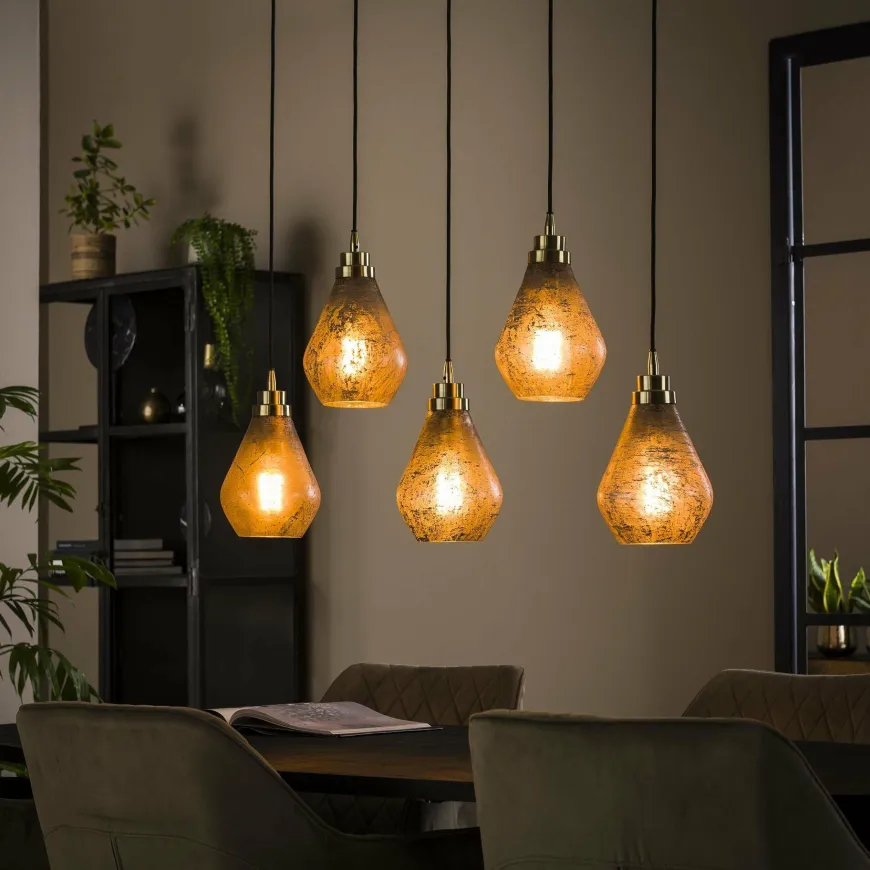 WoonStijl Hanglamp 5L vintage brown glass