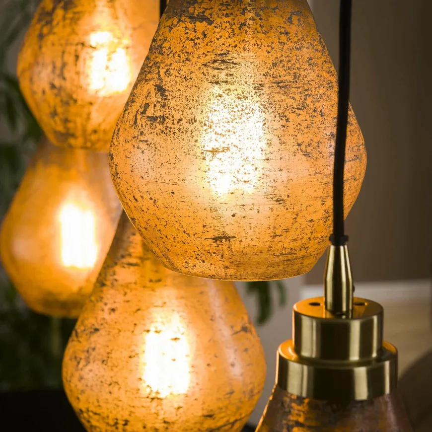 WoonStijl Hanglamp 5L vintage brown glass