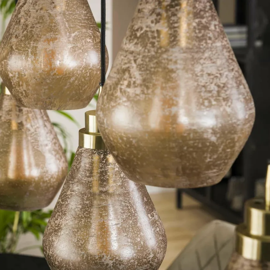 WoonStijl Hanglamp 5L vintage brown glass