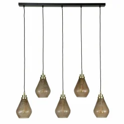 WoonStijl Hanglamp 5L vintage brown glass