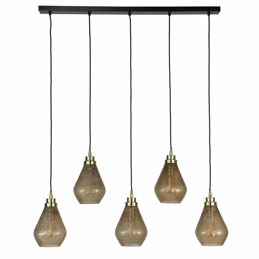 WoonStijl Hanglamp 5L vintage brown glass