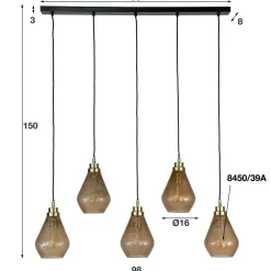 WoonStijl Hanglamp 5L vintage brown glass