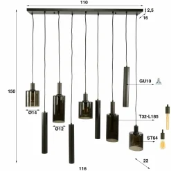 WoonStijl Hanglamp Sepiora 5+4-lichts Sienna bruin