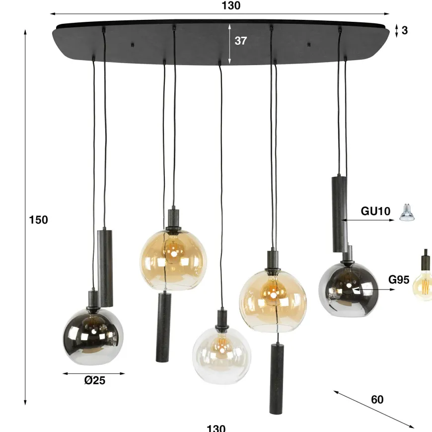 WoonStijl Hanglamp Sfera Tricolore 5+4-lichts