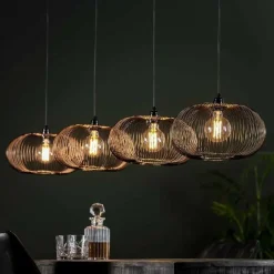 WoonStijl Hanglamp 4x Ø35 disk wire copper twist / Zwart nikkel