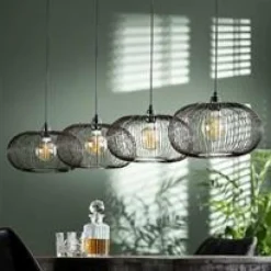 WoonStijl Hanglamp 4x Ø35 disk wire copper twist / Zwart nikkel