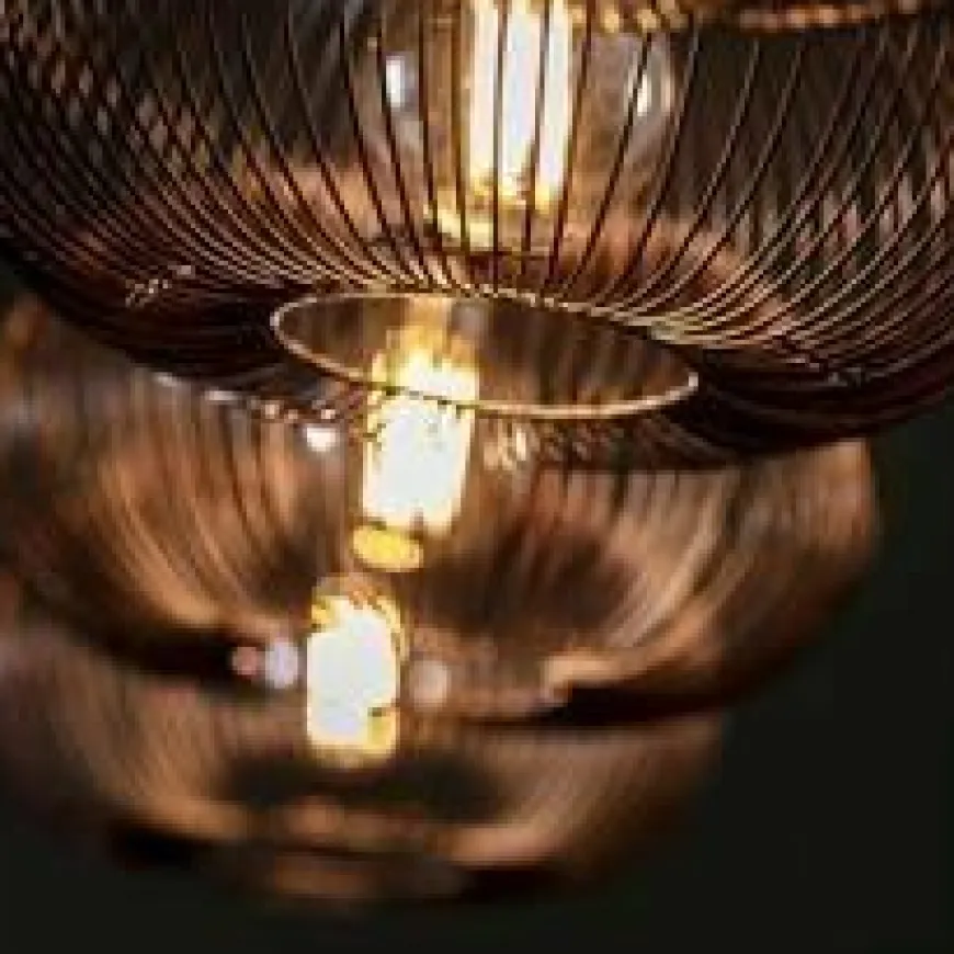 WoonStijl Hanglamp 4x Ø35 disk wire copper twist / Zwart nikkel
