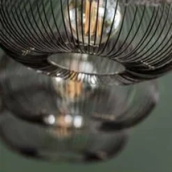 WoonStijl Hanglamp 4x Ø35 disk wire copper twist / Zwart nikkel