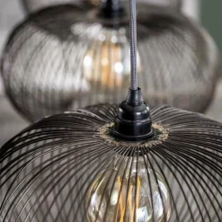 WoonStijl Hanglamp 4x Ø35 disk wire copper twist / Zwart nikkel