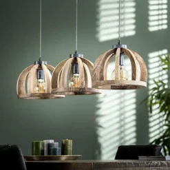 WoonStijl Hanglamp 3x Ø30 gebogen houten spijlen