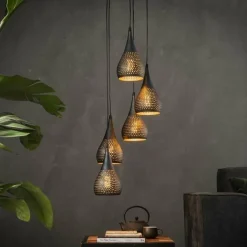 WoonStijl Hanglamp 5x getrapt punch / Zwart bruin