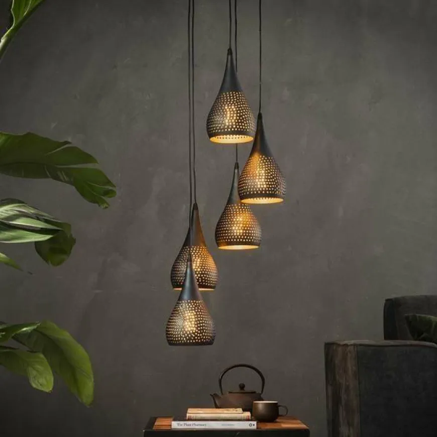 WoonStijl Hanglamp 5x getrapt punch / Zwart bruin