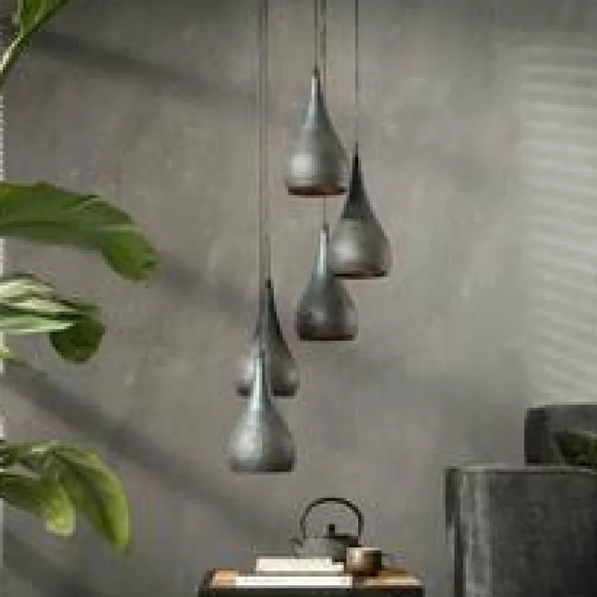 WoonStijl Hanglamp 5x getrapt punch / Zwart bruin