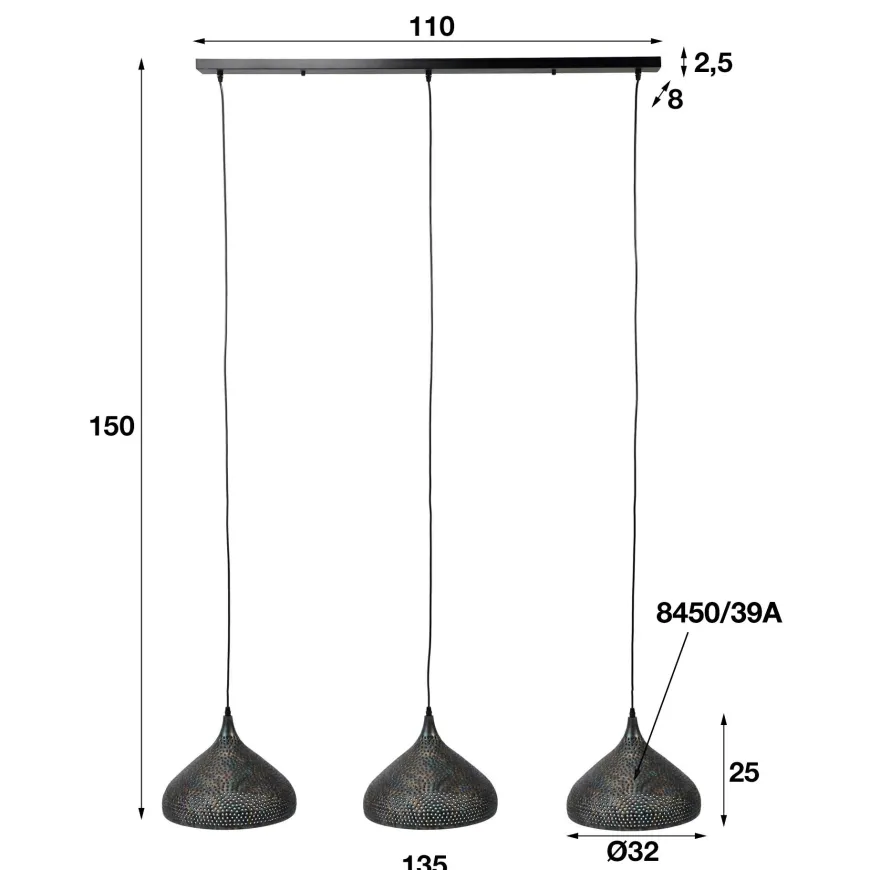 WoonStijl Hanglamp 3xØ32 Punch Trechter
