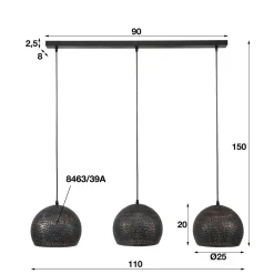 WoonStijl Hanglamp 3xØ25 Punch Bol
