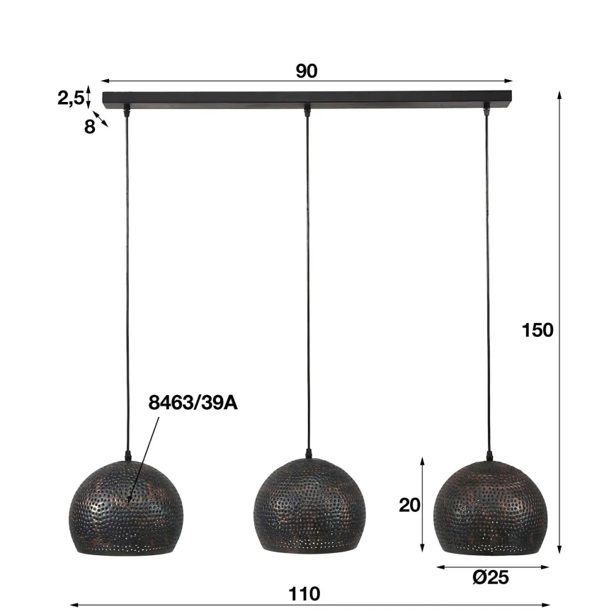 WoonStijl Hanglamp 3xØ25 Punch Bol