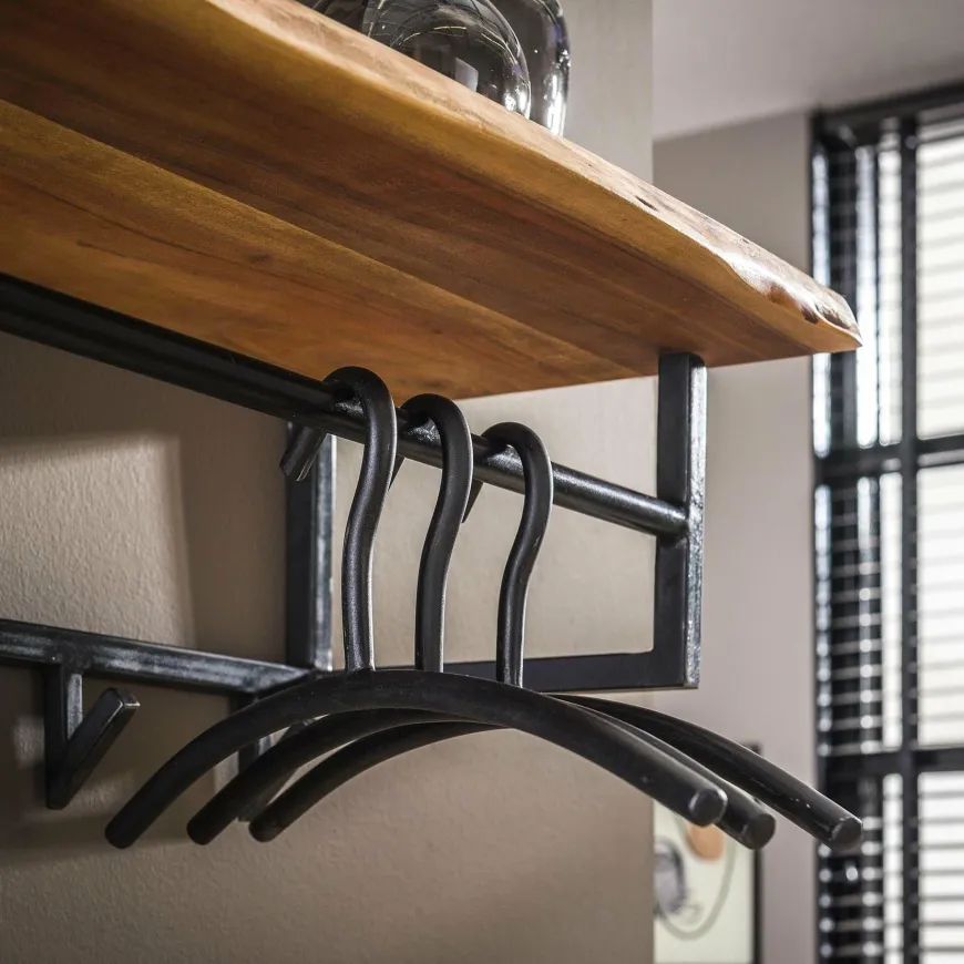 WoonStijl Kapstok edge 6 haken hoedenplank / Massief acacia naturel