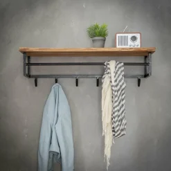 WoonStijl Kapstok edge 6 haken hoedenplank / Massief acacia naturel
