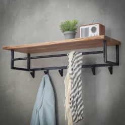 WoonStijl Kapstok edge 6 haken hoedenplank / Massief acacia naturel