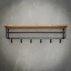 WoonStijl Kapstok edge 6 haken hoedenplank / Massief acacia naturel
