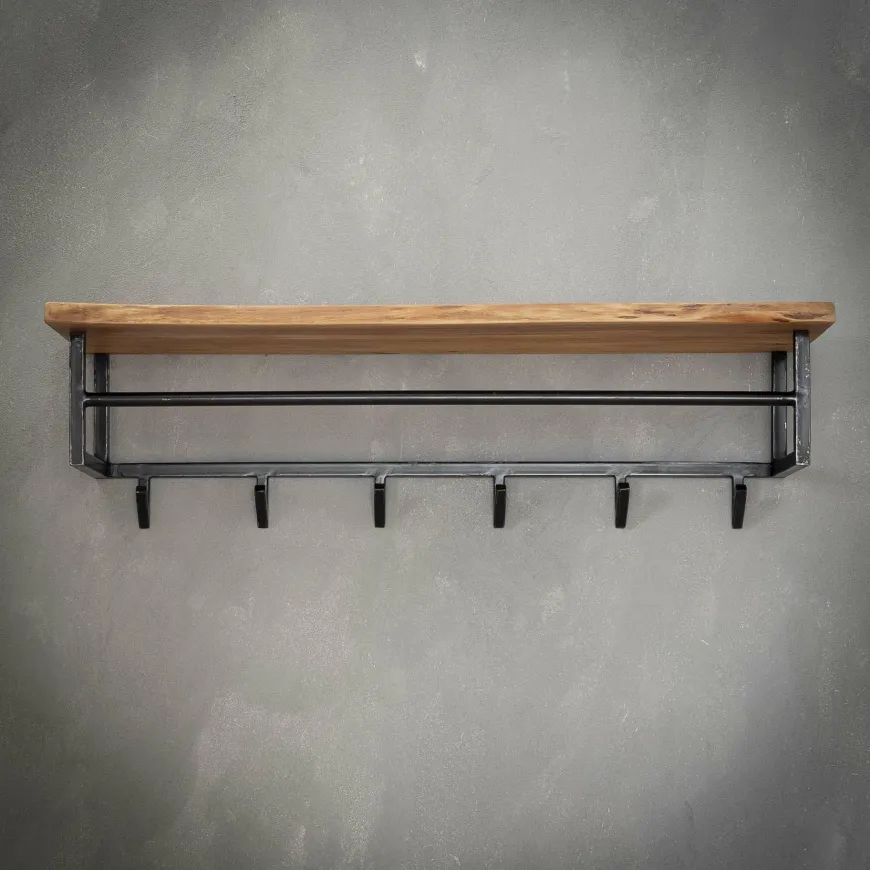 WoonStijl Kapstok edge 6 haken hoedenplank / Massief acacia naturel