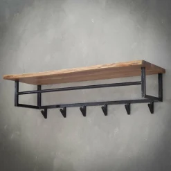 WoonStijl Kapstok edge 6 haken hoedenplank / Massief acacia naturel
