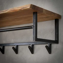 WoonStijl Kapstok edge 6 haken hoedenplank / Massief acacia naturel