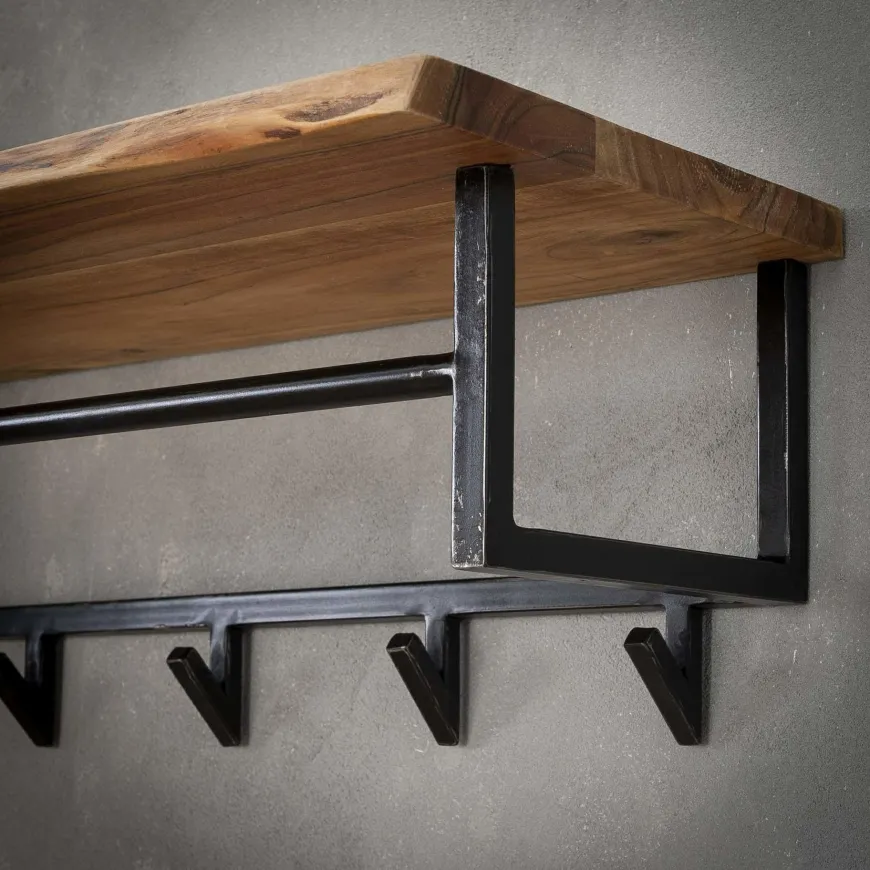 WoonStijl Kapstok edge 6 haken hoedenplank / Massief acacia naturel