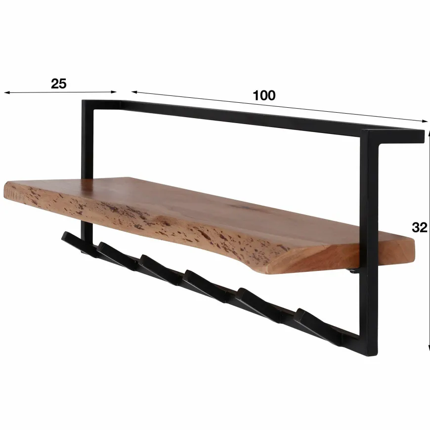 WoonStijl Kapstok edge 6 hakenplank / Massief acacia naturel