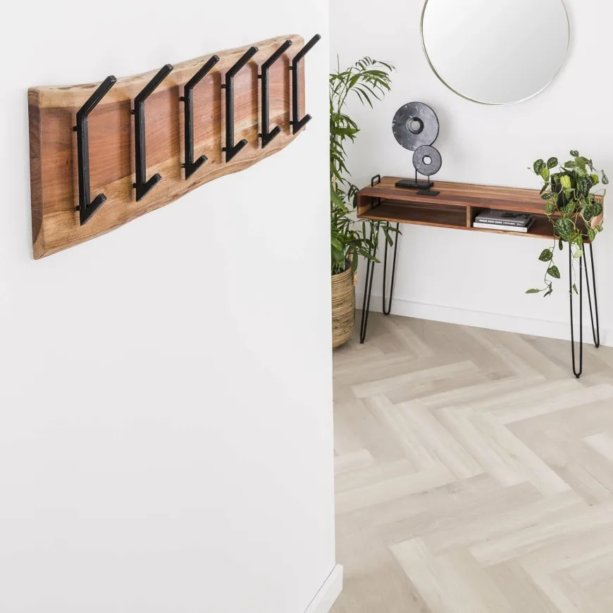WoonStijl Kapstok edge 2x6 haken / Massief acacia naturel