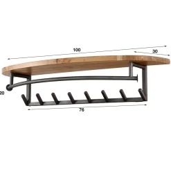 WoonStijl Kapstok round acacia 8 haken met hoedenplank