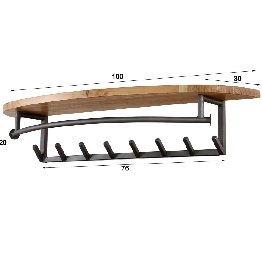 WoonStijl Kapstok round acacia 8 haken met hoedenplank