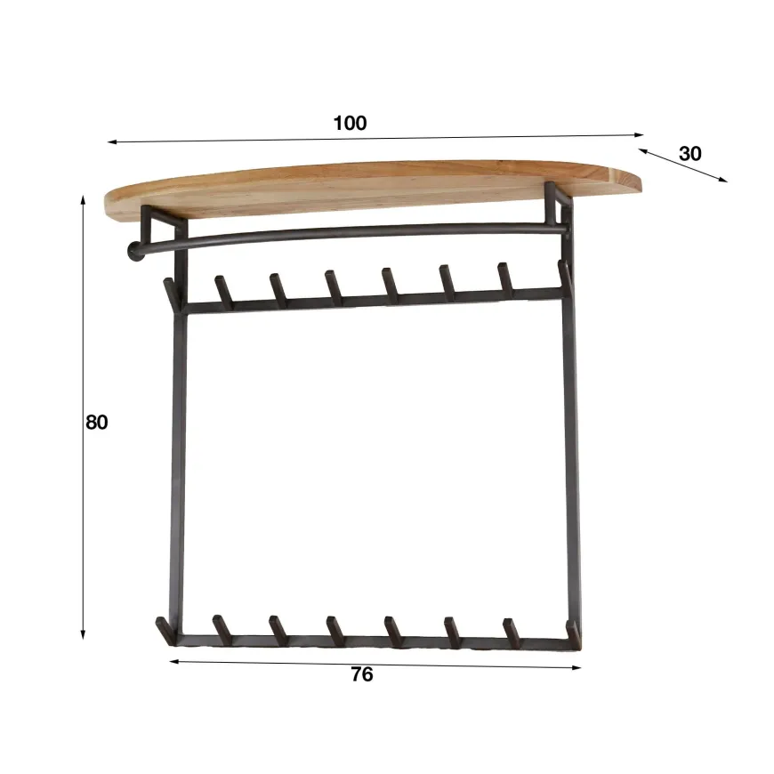 WoonStijl Kapstok round acacia 16 haken met hoedenplank