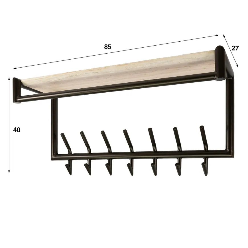 WoonStijl Kapstok Terra roede en hoedenplank 2x7 haken
