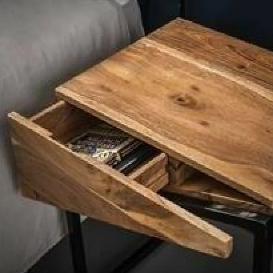 WoonStijl Nachtkastje Slice 1 lade set van 2 / Massief acacia naturel