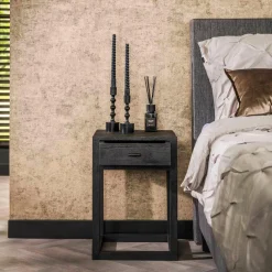 WoonStijl Nachtkastje Square zwart acacia met 1 lade