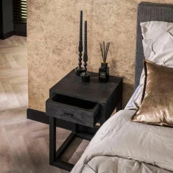 WoonStijl Nachtkastje Square zwart acacia met 1 lade