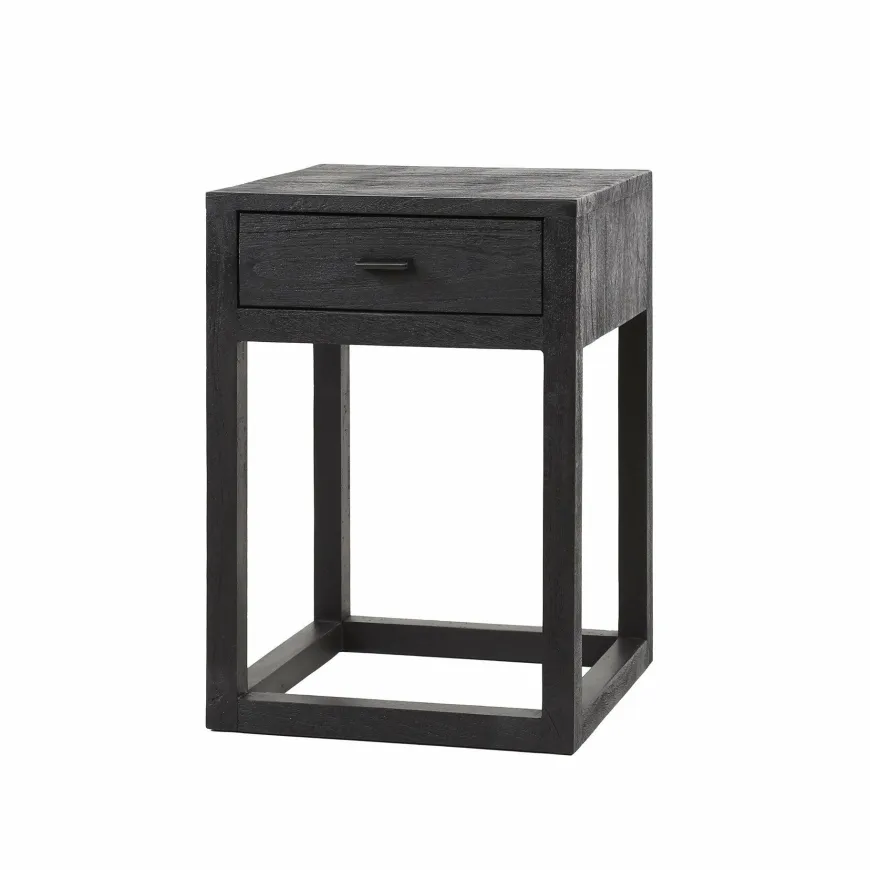 WoonStijl Nachtkastje Square zwart acacia met 1 lade