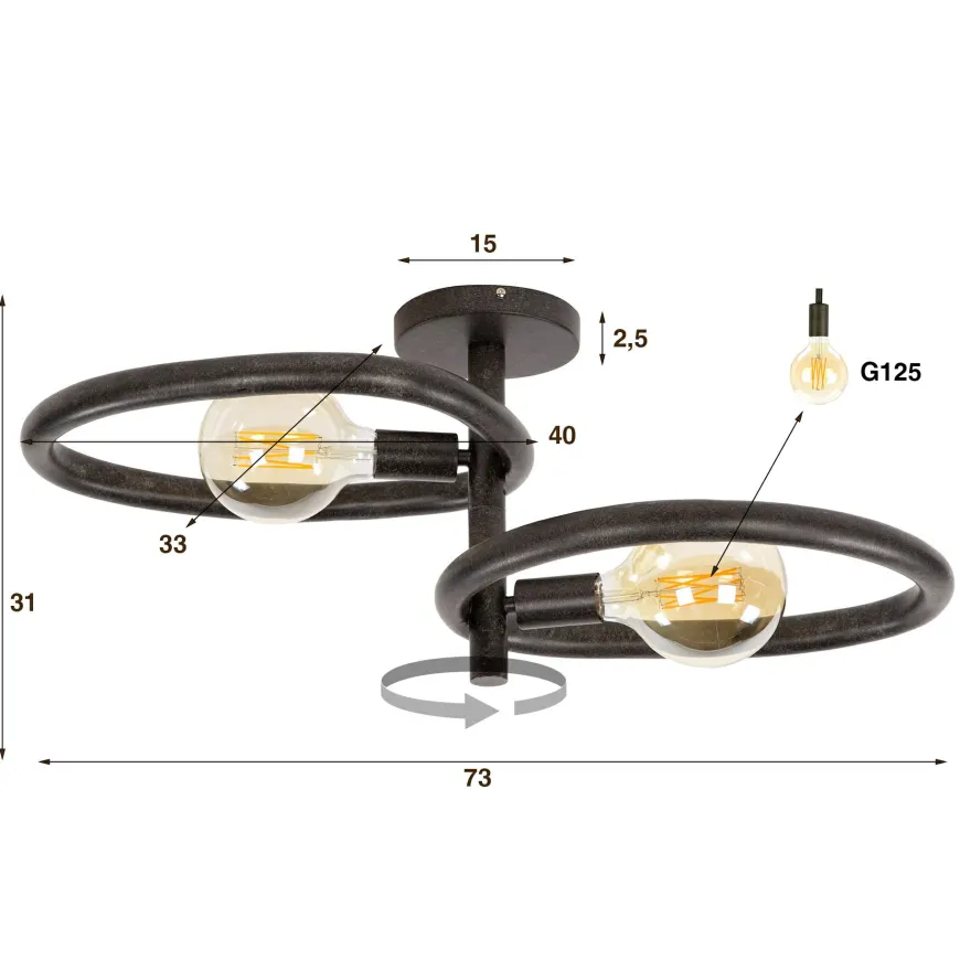 WoonStijl Plafondlamp Pebble met 2 lichtpunten
