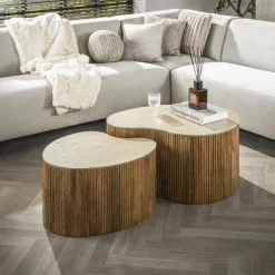 WoonStijl Salontafel Nuovo niervormig set van 2 / Massief mango zand