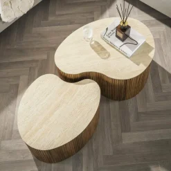 WoonStijl Salontafel Nuovo niervormig set van 2 / Massief mango zand
