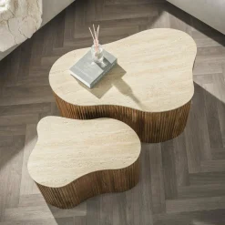 WoonStijl Salontafel Nuovo shamrock set van 2 / Massief mango zand