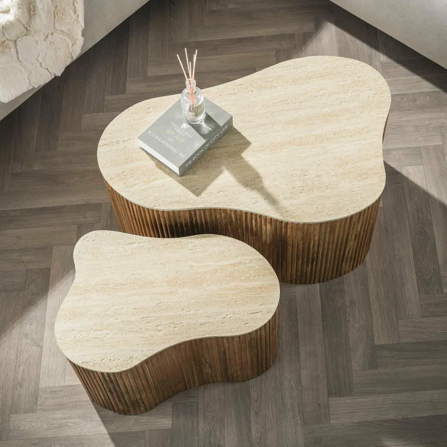 WoonStijl Salontafel Nuovo shamrock set van 2 / Massief mango zand