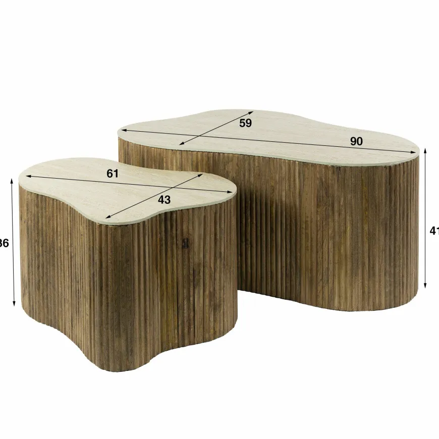 WoonStijl Salontafel Nuovo shamrock set van 2 / Massief mango zand