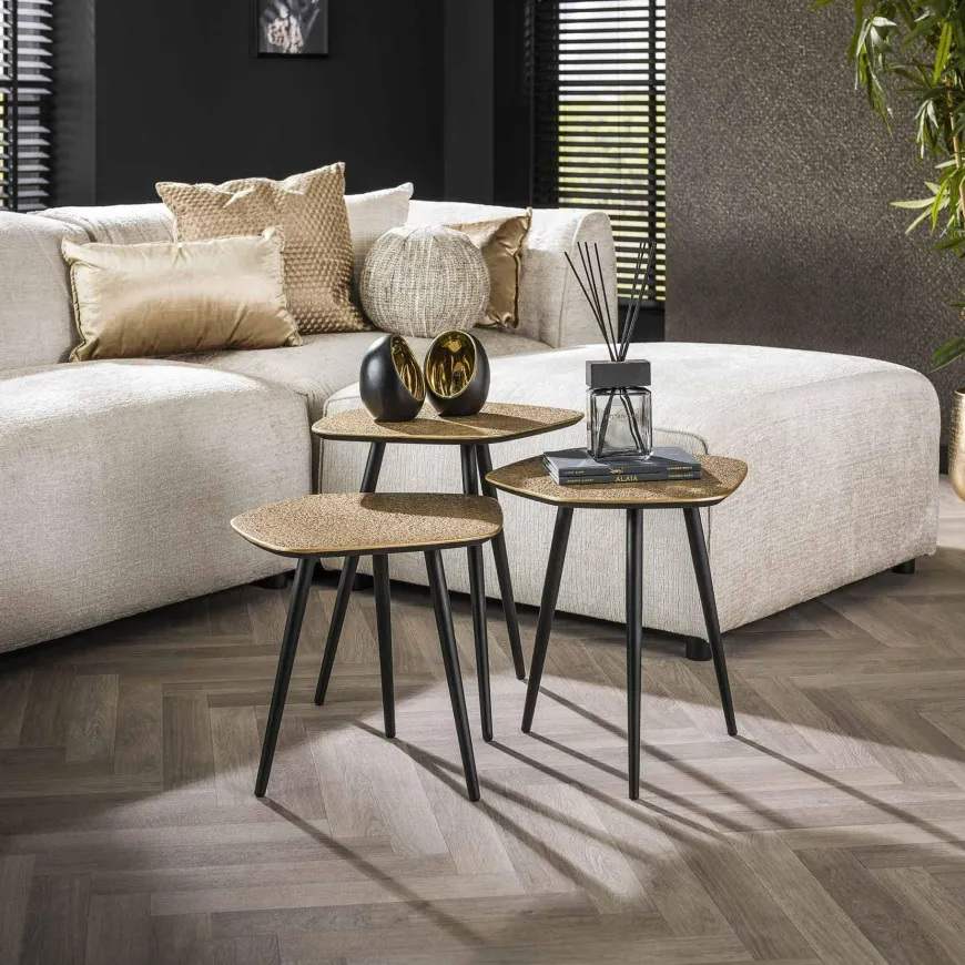 WoonStijl Salontafel set van 3 point metallic brons antiek