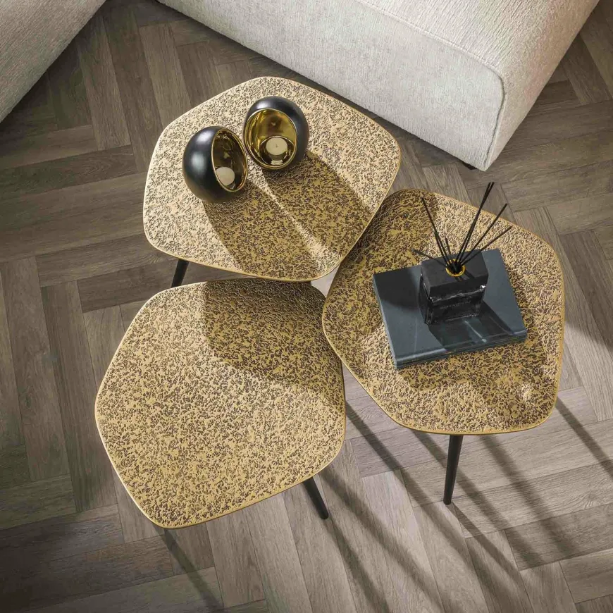 WoonStijl Salontafel set van 3 point metallic brons antiek